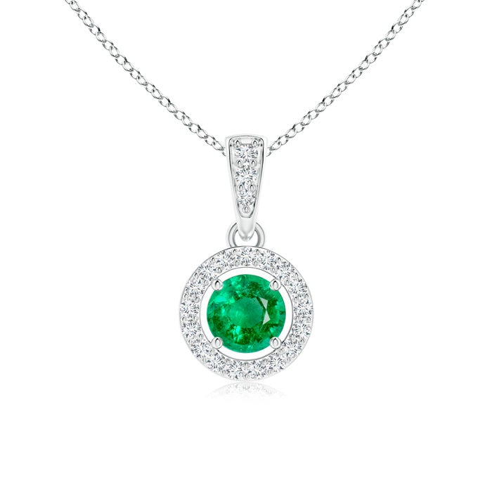 Floating Lab-Created Emerald with Moissanite Halo Pendant Necklace