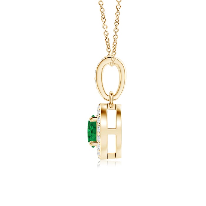 Floating Lab-Created Emerald with Moissanite Halo Pendant Necklace