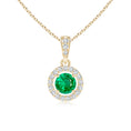 Floating Lab-Created Emerald with Moissanite Halo Pendant Necklace