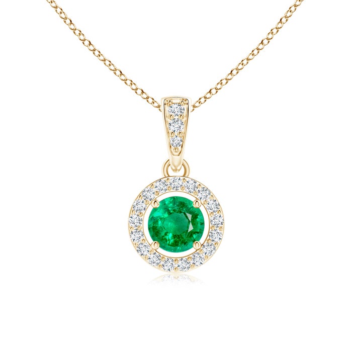 Floating Lab-Created Emerald with Moissanite Halo Pendant Necklace