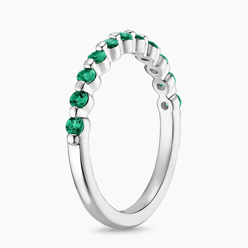 Round Lab Emerald Half Eternity Wedding Band