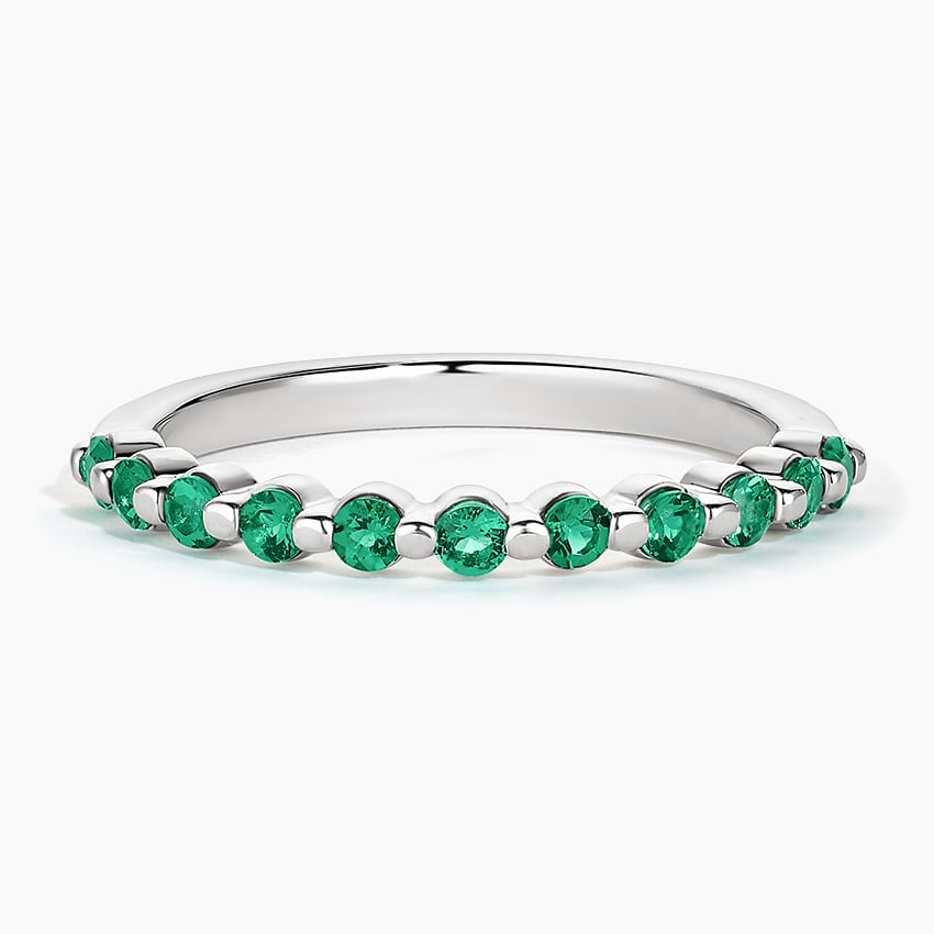 Round Lab Emerald Half Eternity Wedding Band