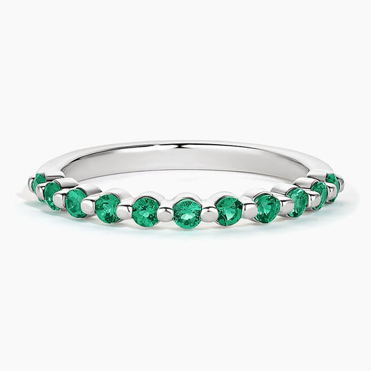 Round Lab Emerald Half Eternity Wedding Band