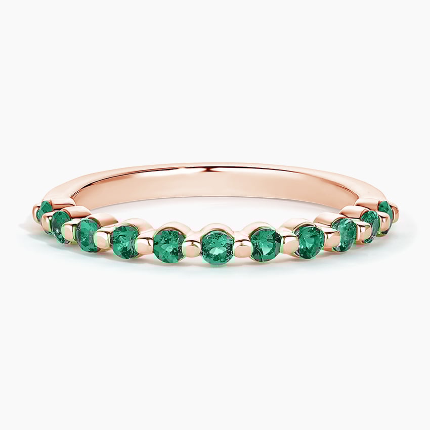 Round Lab Emerald Half Eternity Wedding Band