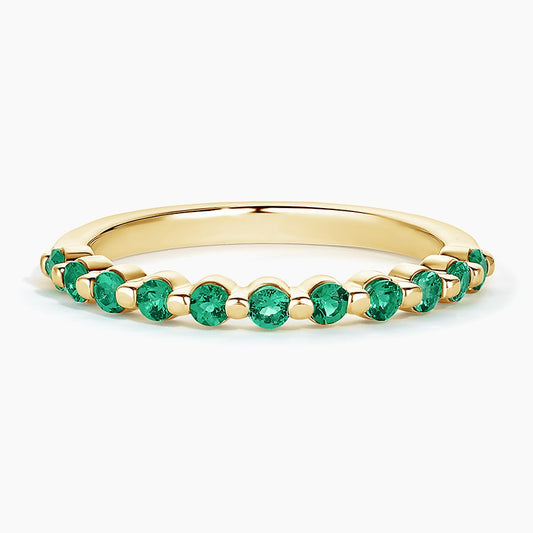 Round Lab Emerald Half Eternity Wedding Band