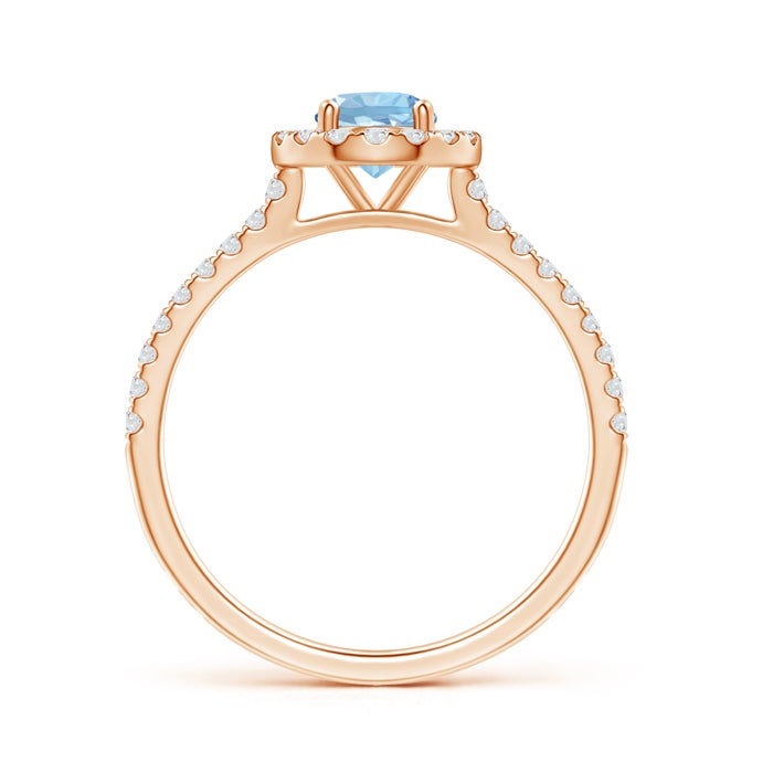 Floating Round Aquamarine with Pavé Moissanite Halo Promise Ring
