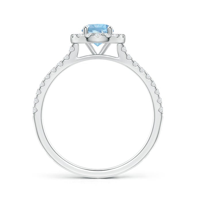 Floating Round Aquamarine with Pavé Moissanite Halo Promise Ring