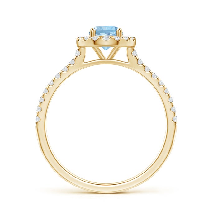Floating Round Aquamarine with Pavé Moissanite Halo Promise Ring