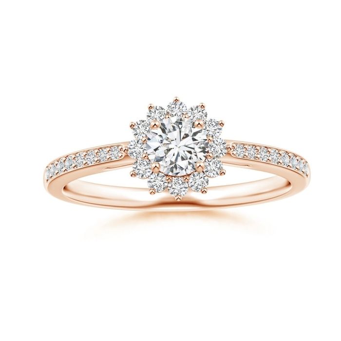 Floral Halo Moissanite with Pavé Accents Promise Ring