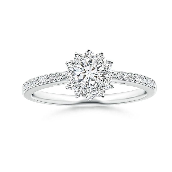 Floral Halo Moissanite with Pavé Accents Promise Ring