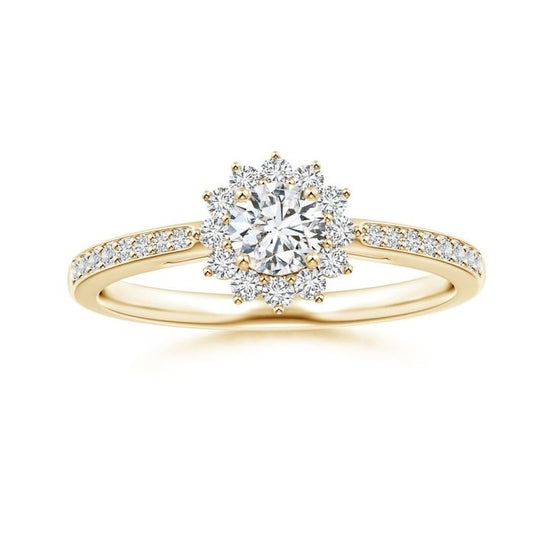Floral Halo Moissanite with Pavé Accents Promise Ring
