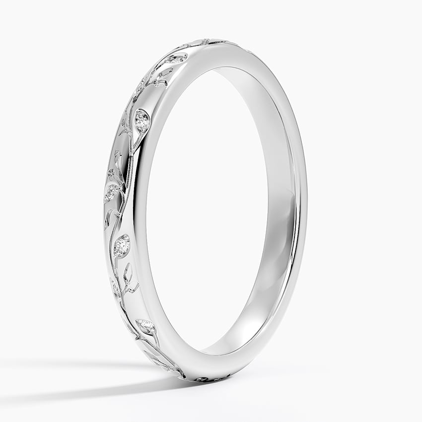 Floral Vine Engraved Moissanite Wedding Band-2.5 mm