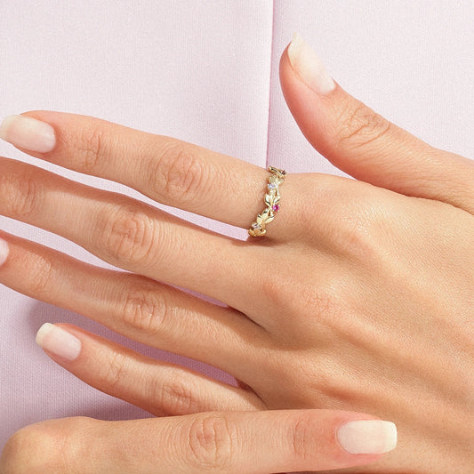 Floral Vine Pink Tourmaline Wedding Band-1.5 mm