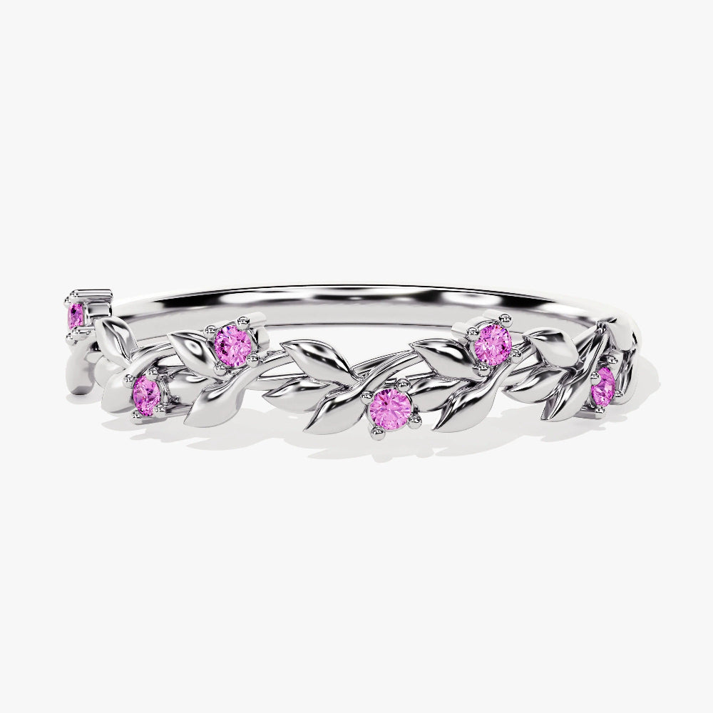 Floral Vine Pink Tourmaline Wedding Band-1.5 mm