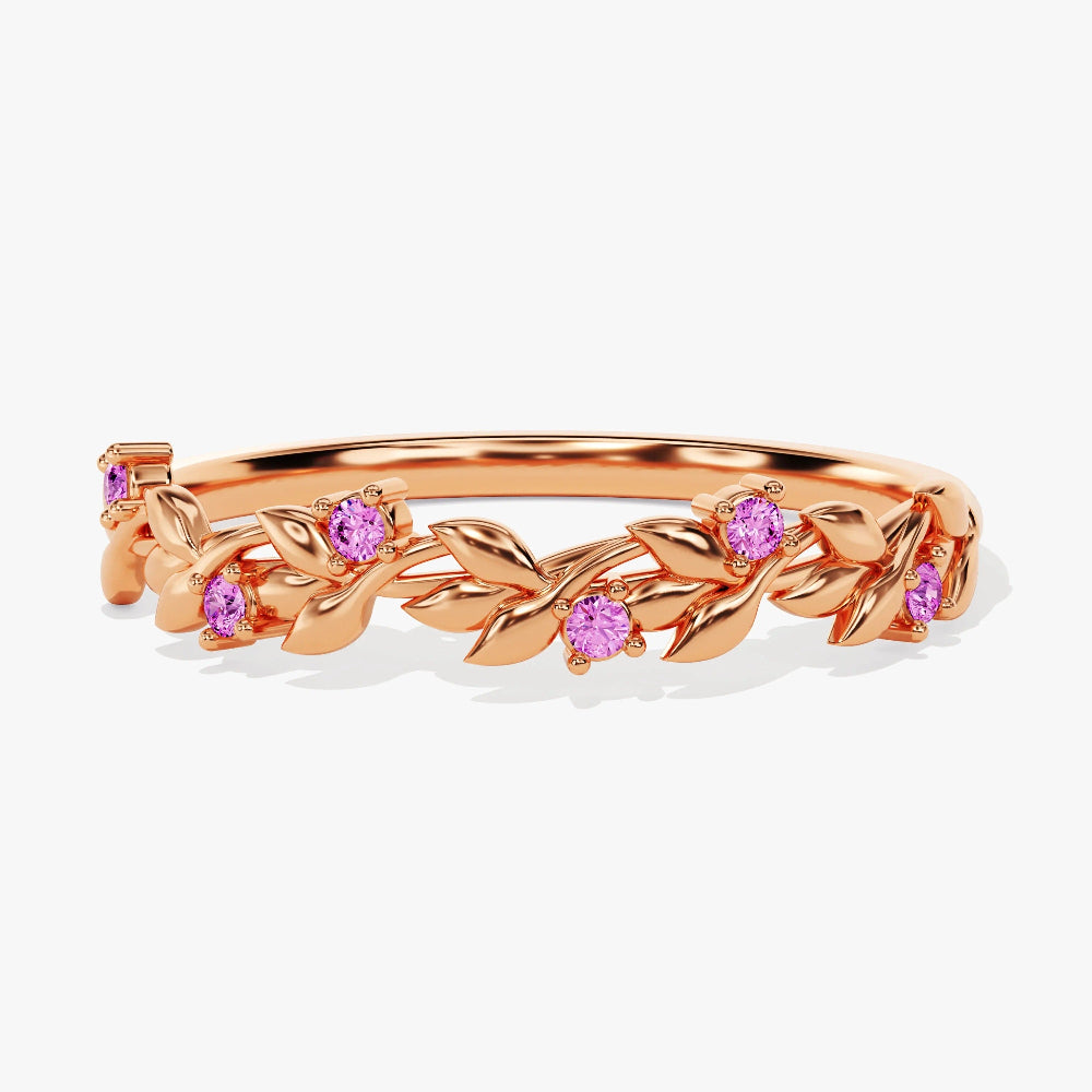 Floral Vine Pink Tourmaline Wedding Band-1.5 mm