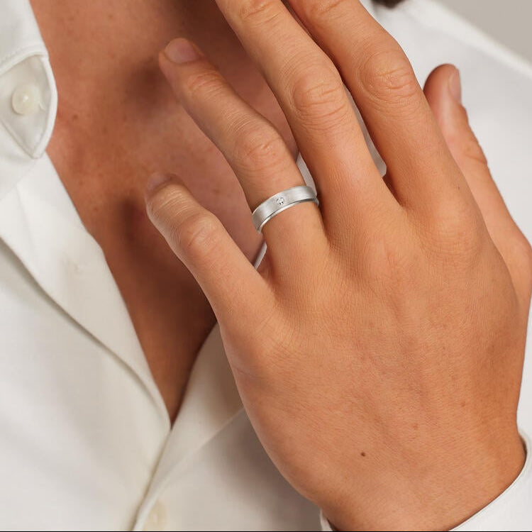 6.0 mm Flush-Set Moissanite Matte Men’s Wedding Band