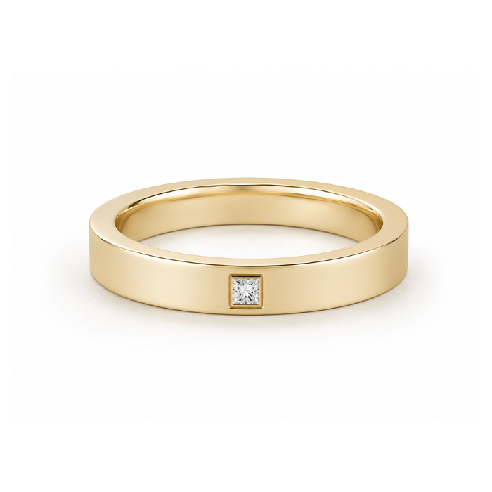Flush Setting Princess-Cut Moissanite Men’s Wedding Band-6.0 mm