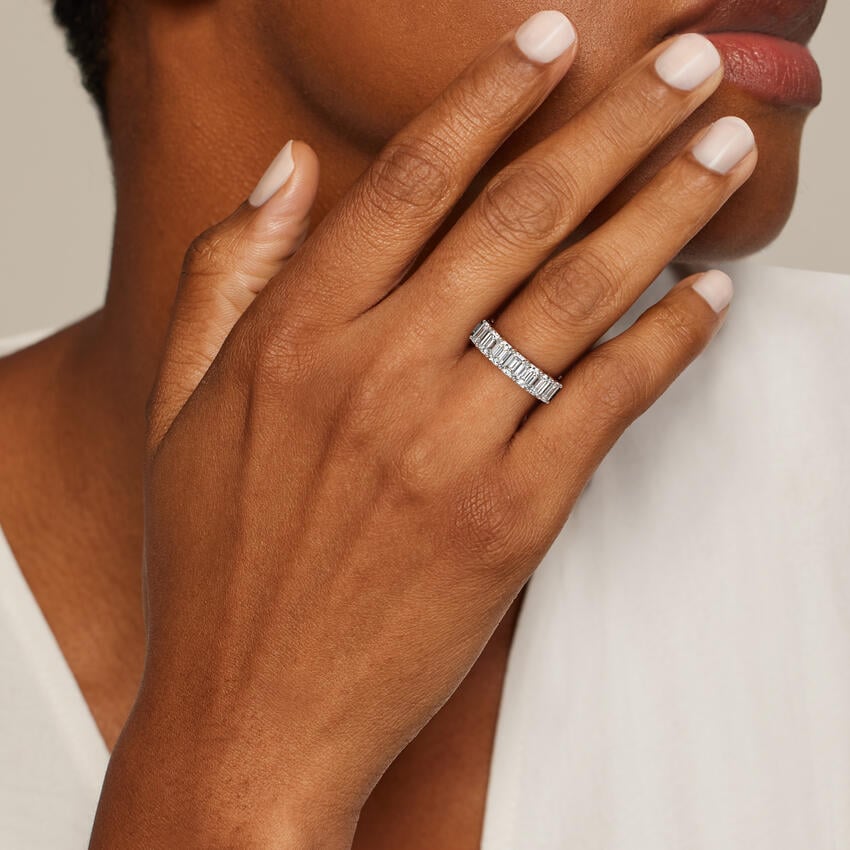 Full Eternity Emerald Cut Moissanite Wedding Band- 5.0 mm