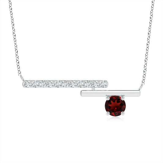 Garnet Bypass Bar Pendant with Moissanite Accents Necklace