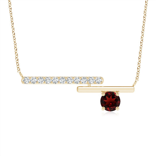 Garnet Bypass Bar Pendant with Moissanite Accents Necklace