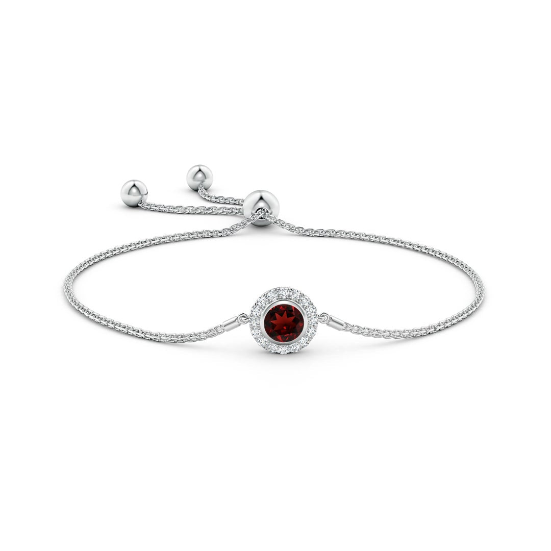 Garnet with Moissanite Circle Halo Bolo Bracelet