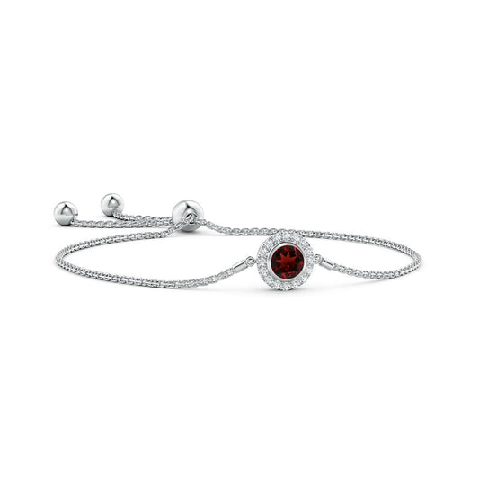 Garnet with Moissanite Circle Halo Bolo Bracelet
