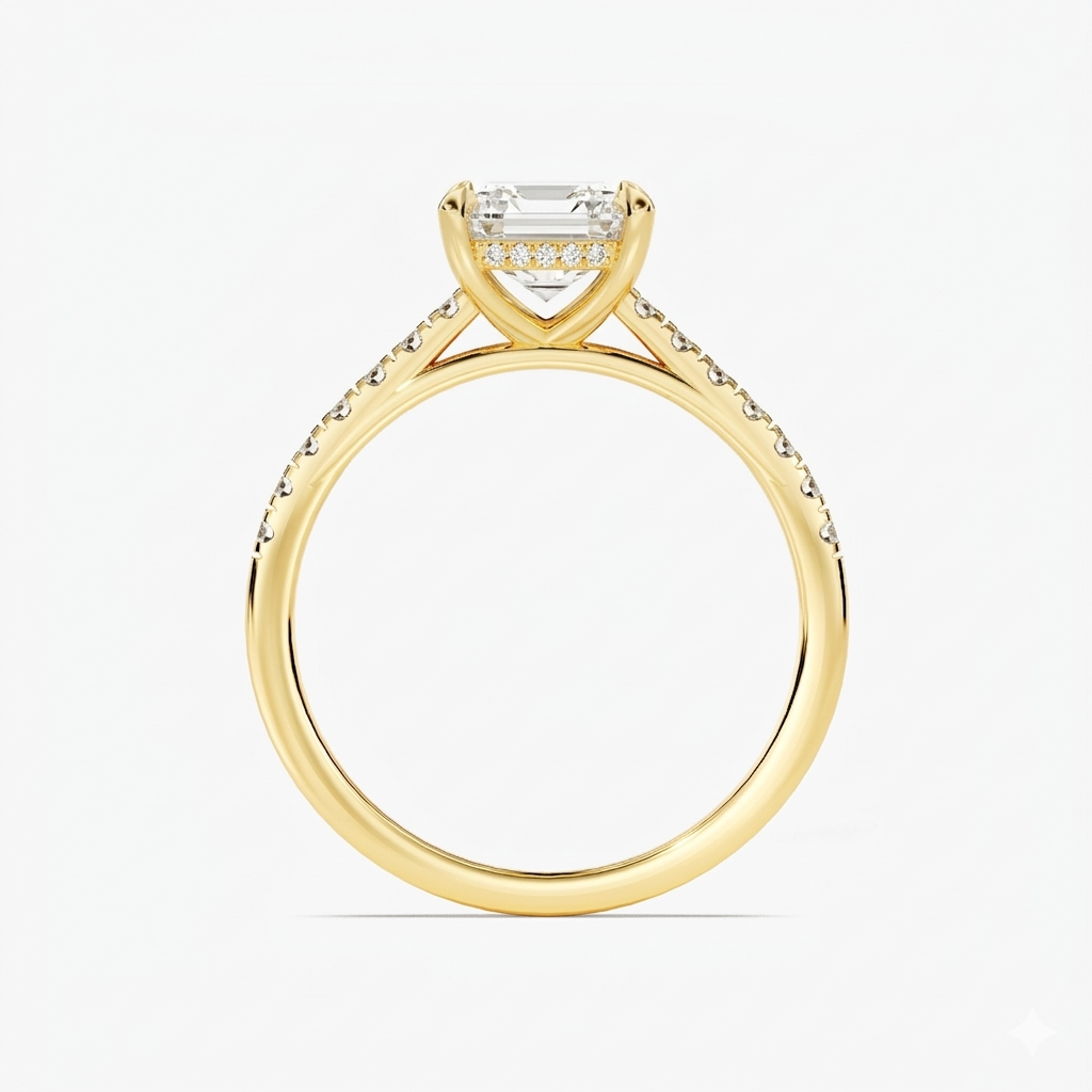 Cathedral Radiant Cut Moissanite Engagement Ring with Hidden Halo