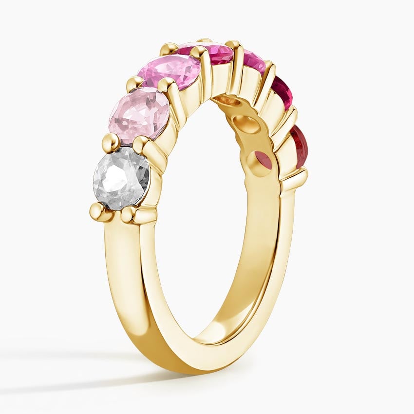 Gradient Pink Round Lab Gemstone Half Eternity Wedding Band - 3.0 mm