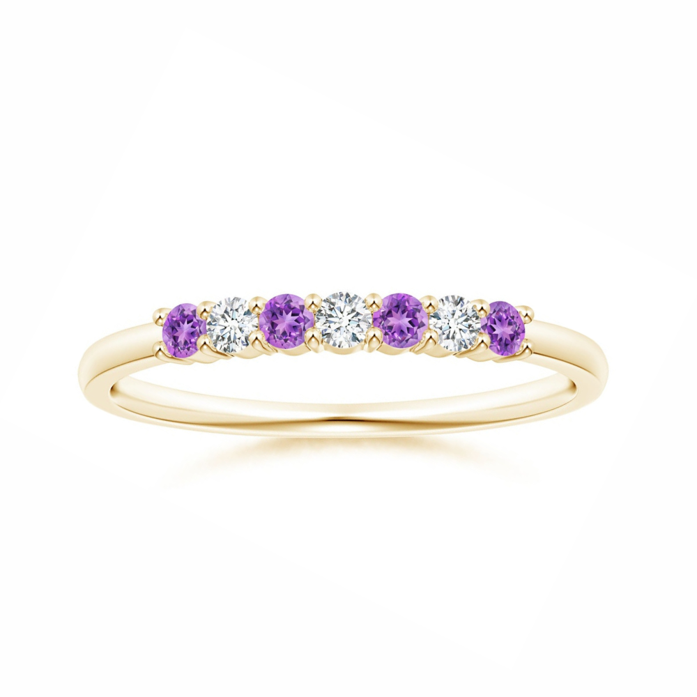 Half Eternity Amethyst and Moissanite Seven Stone Wedding Band