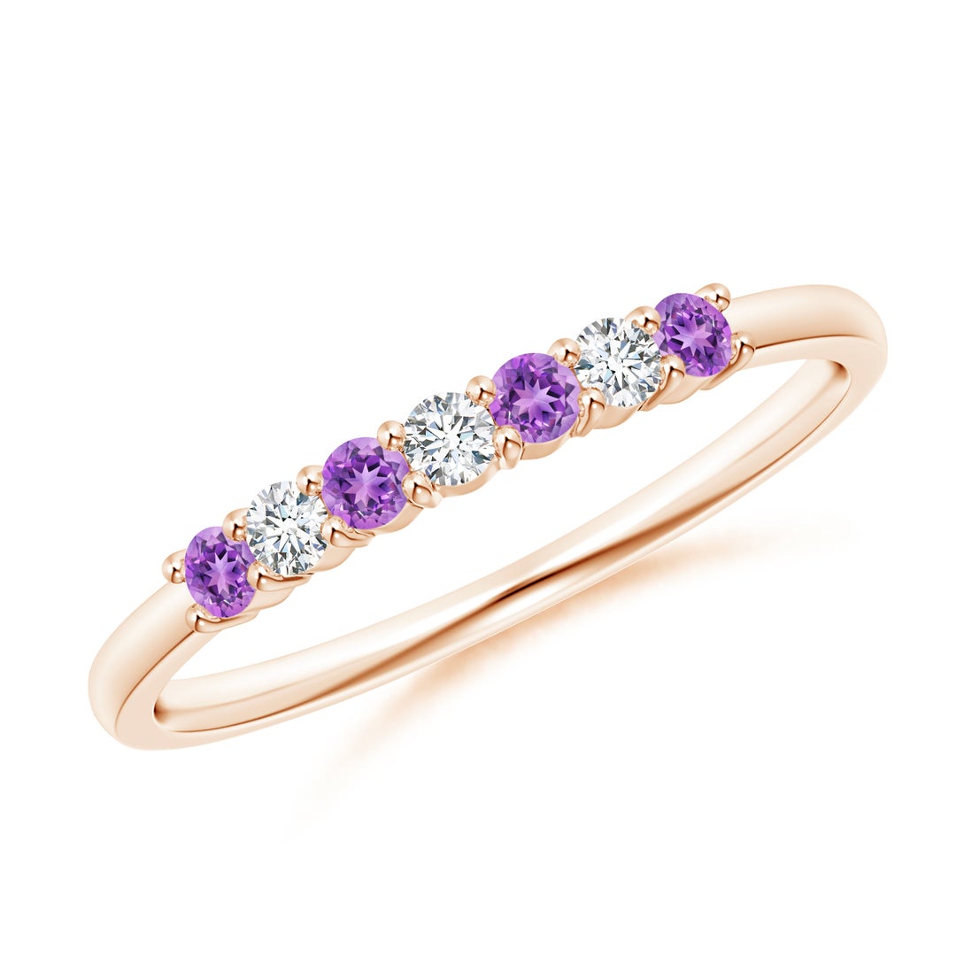 Half Eternity Amethyst and Moissanite Seven Stone Wedding Band