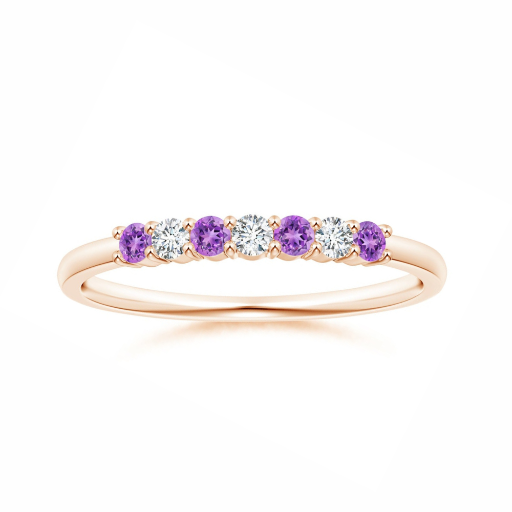 Half Eternity Amethyst and Moissanite Seven Stone Wedding Band