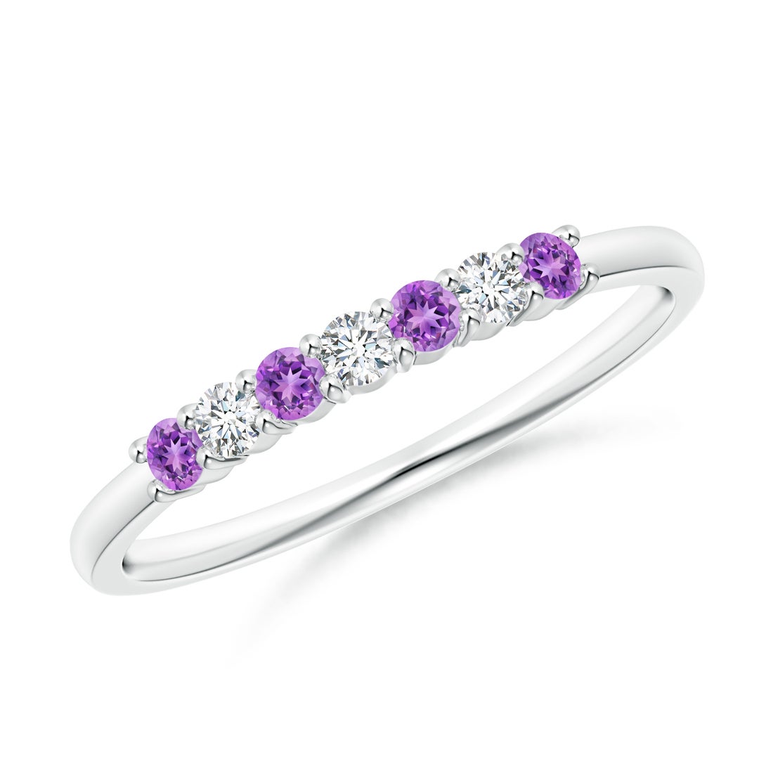 Half Eternity Amethyst and Moissanite Seven Stone Wedding Band