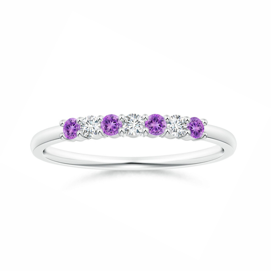 Half Eternity Amethyst and Moissanite Seven Stone Wedding Band