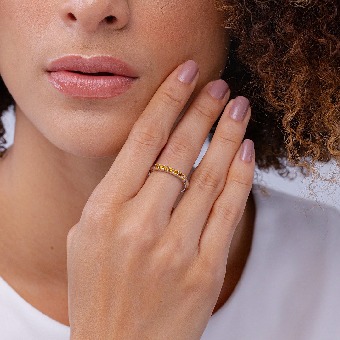 Half Eternity Citrine Seven Stone Wedding Band-2.4 mm