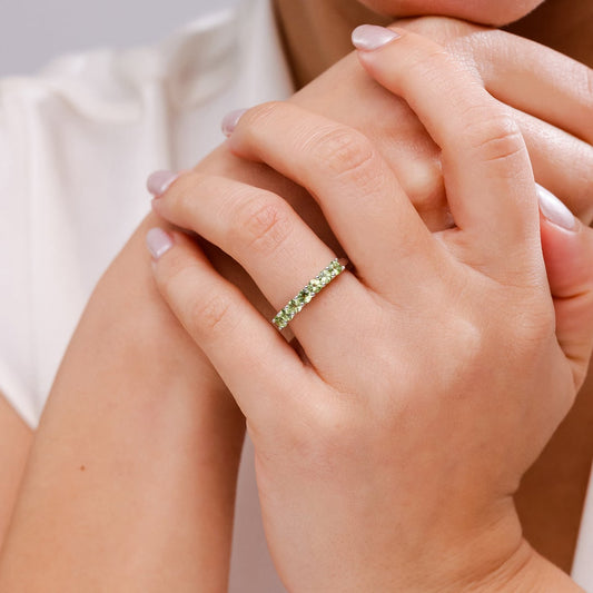 Half Eternity Peridot Seven Stone Wedding Band-2.5 mm