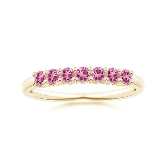 Half Eternity Pink Tourmaline Seven Stone Wedding Band-2.4 mm