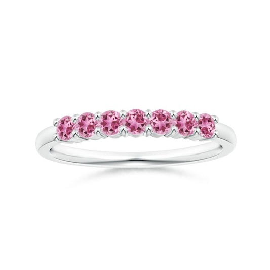 Half Eternity Pink Tourmaline Seven Stone Wedding Band-2.4 mm