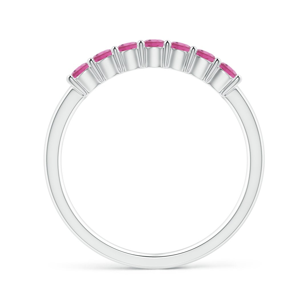Half Eternity Pink Tourmaline Seven Stone Wedding Band-2.4 mm
