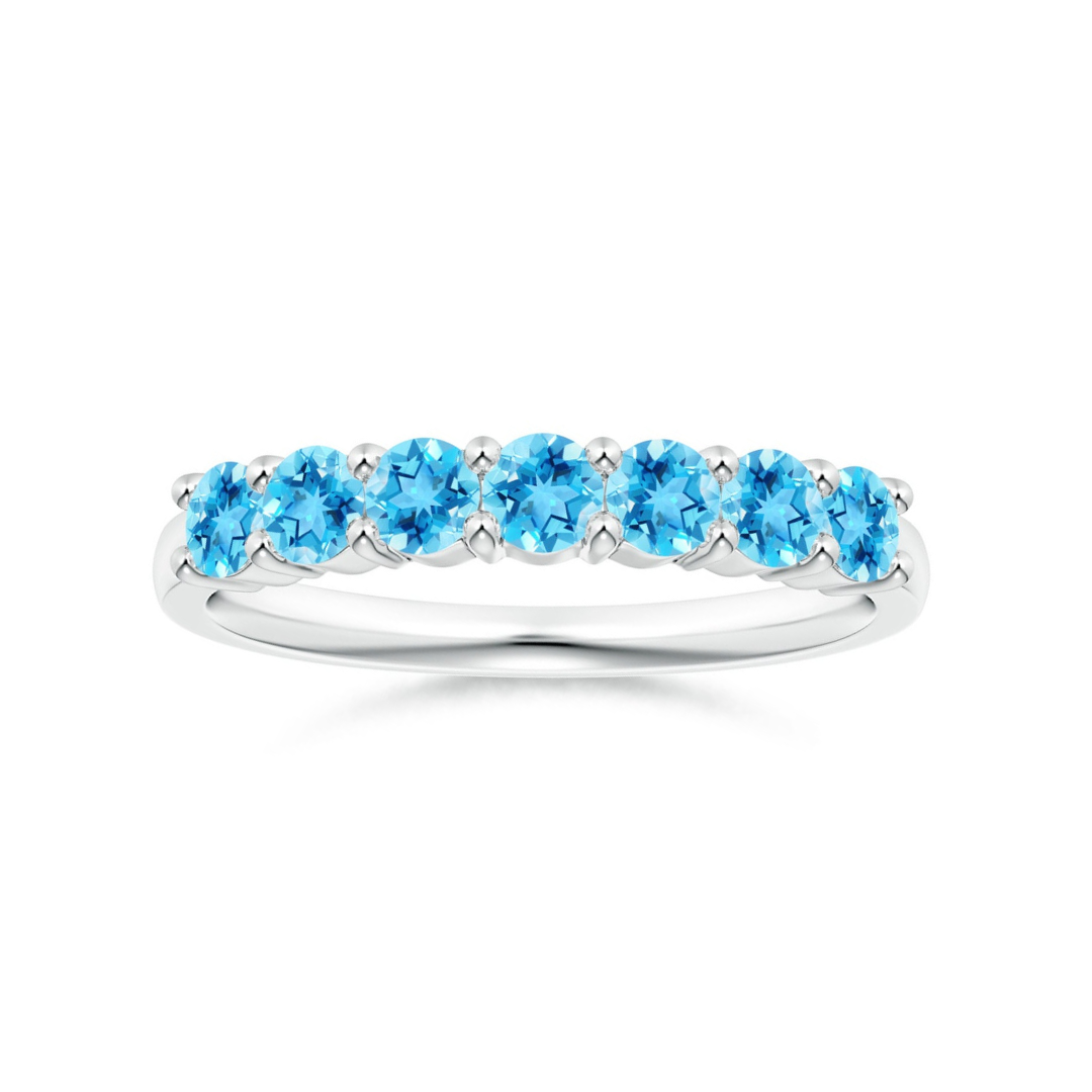 Half Eternity Swiss Blue Topaz Seven Stone Wedding Band-2.5 mm