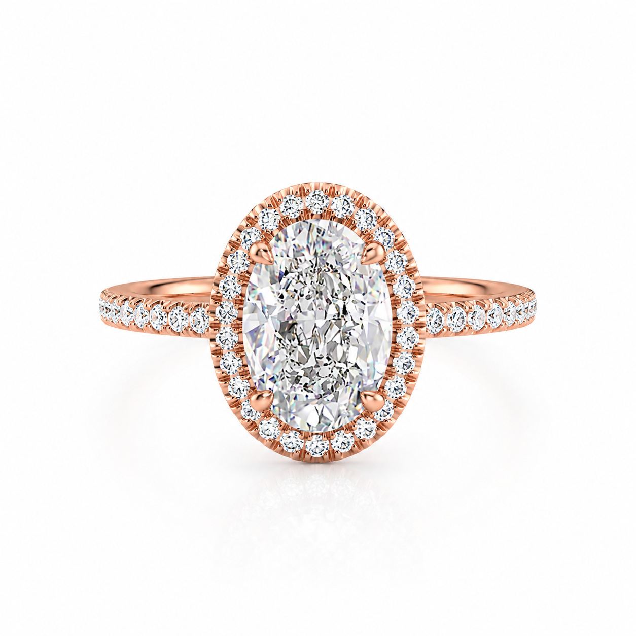 Halo Oval Lab-Grown Diamond Pavé Band Engagement Ring