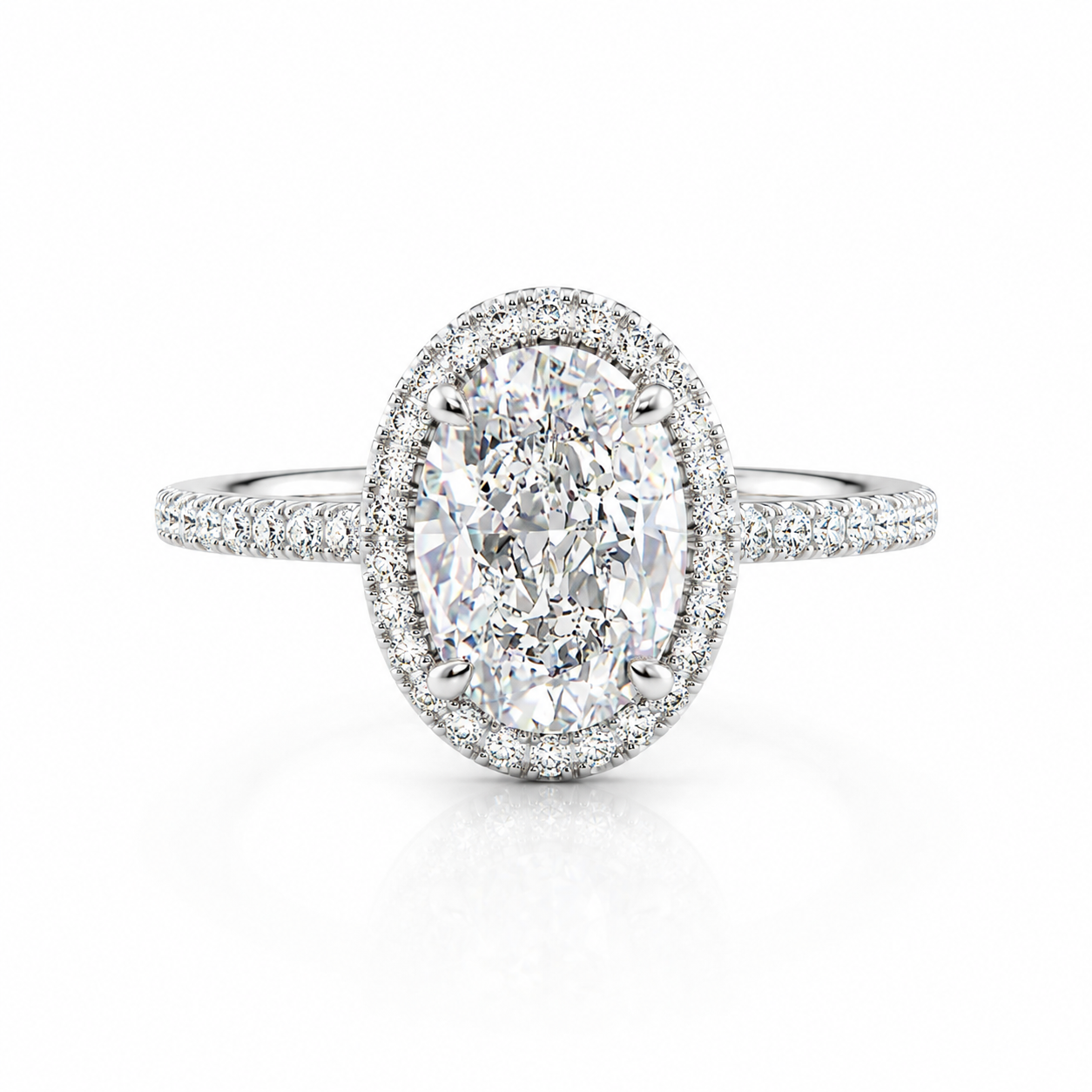 Halo Oval Lab-Grown Diamond Pavé Band Engagement Ring