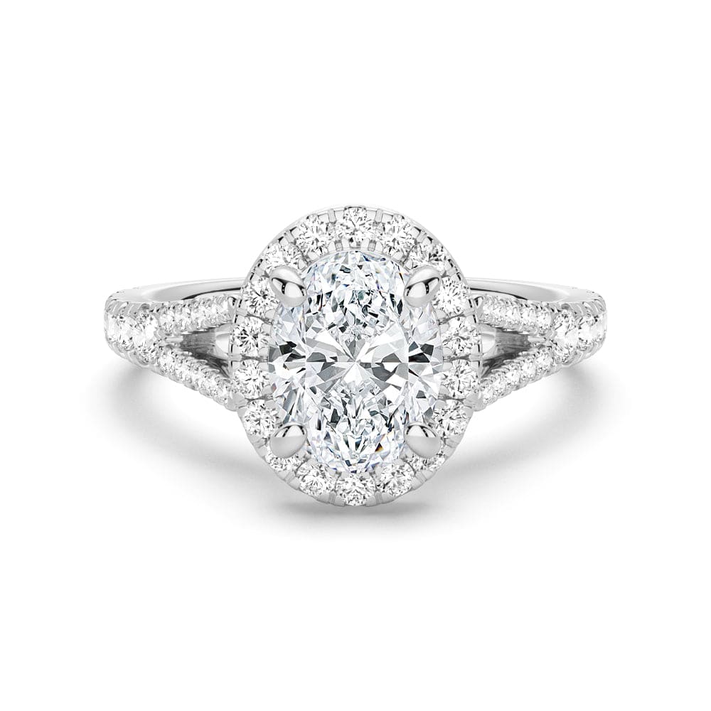Halo Oval Cut Split-Shank Moissanite Engagement Ring