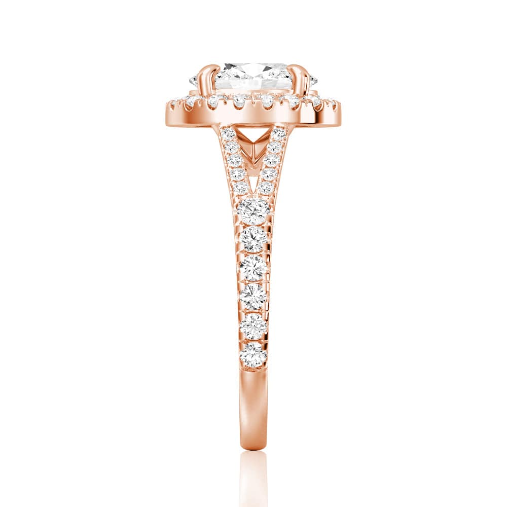 Halo Oval Cut Split-Shank Moissanite Engagement Ring
