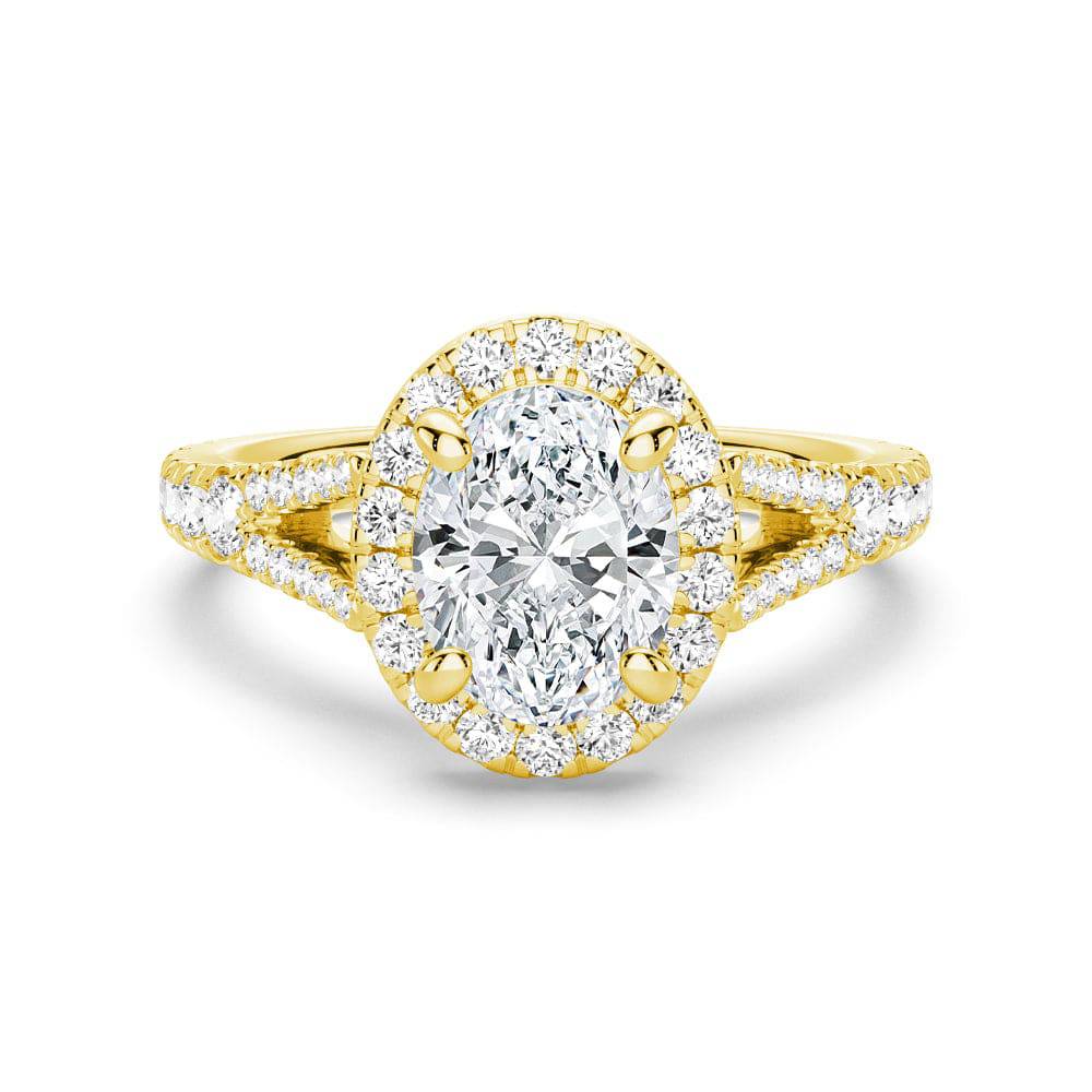 Halo Oval Cut Split-Shank Moissanite Engagement Ring