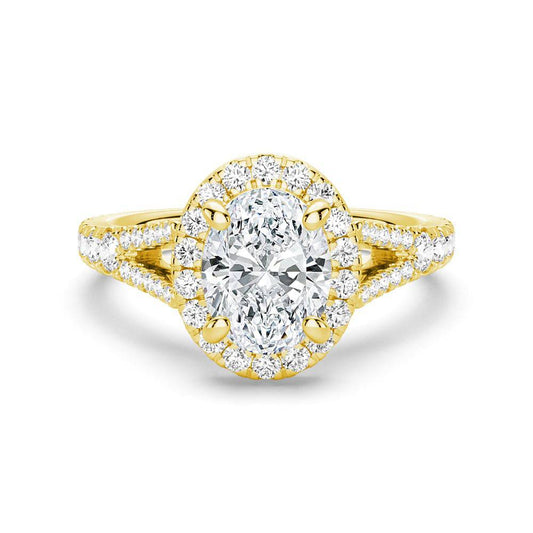Halo Oval Cut Split-Shank Moissanite Engagement Ring