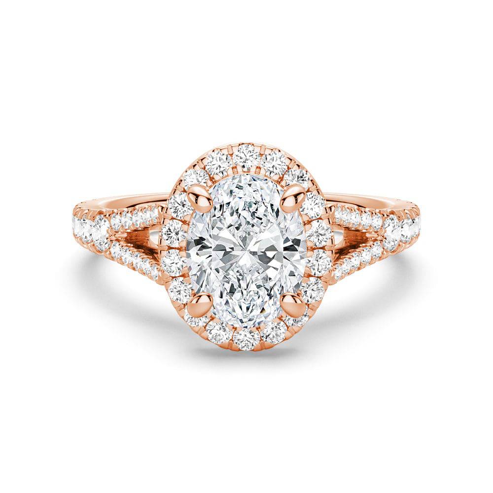 Halo Oval Cut Split-Shank Moissanite Engagement Ring