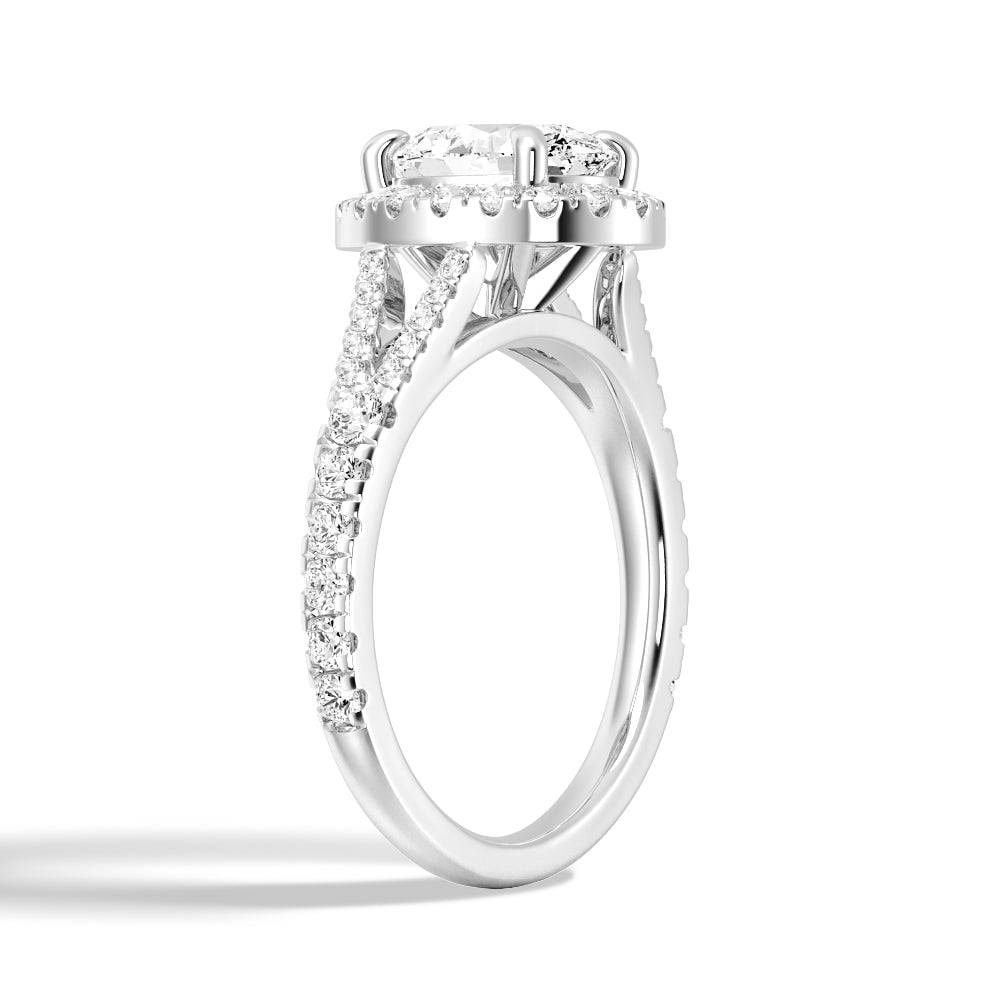 Halo Oval Cut Split-Shank Moissanite Engagement Ring