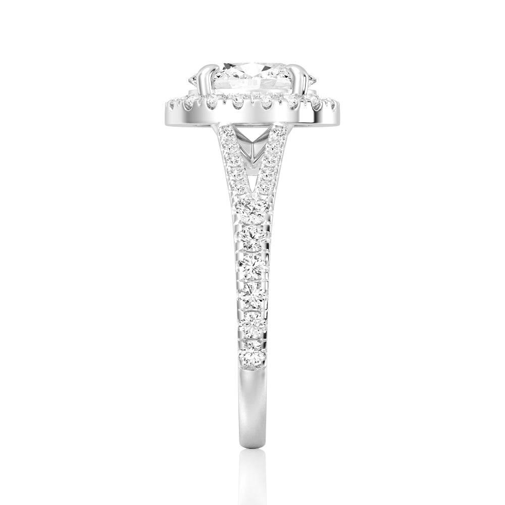 Halo Oval Cut Split-Shank Moissanite Engagement Ring
