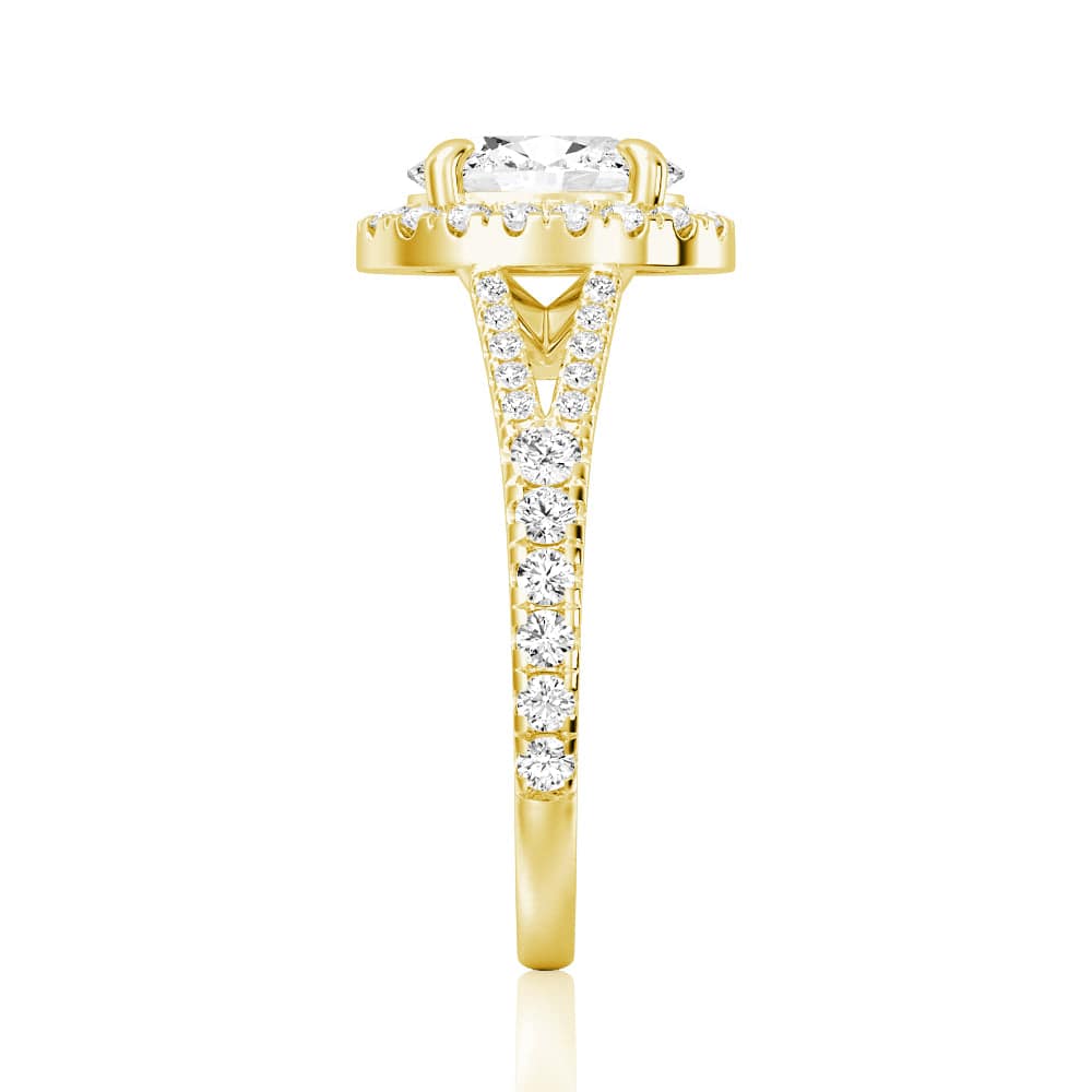 Halo Oval Cut Split-Shank Moissanite Engagement Ring