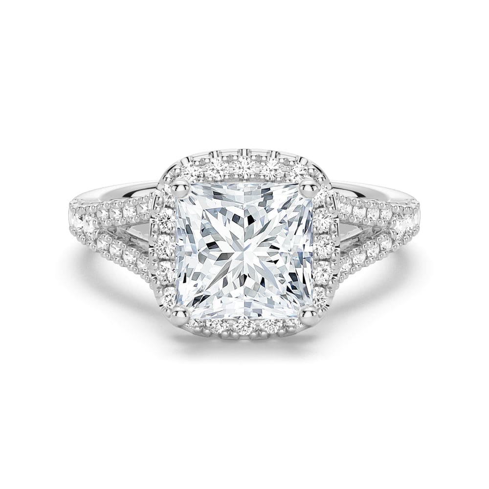 Halo Princess Cut Split-Shank Moissanite Engagement Ring – Fancy